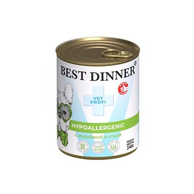 Best Dinner Vet Profi Hypoallergenic Exclusive корм для собак с индейкой и уткой 340 г