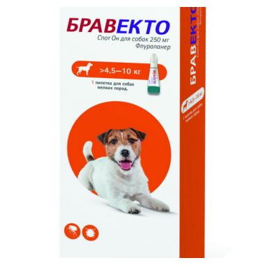 Бравекто Спот Он капли для собак весом 4,5-10 кг 1 пипетка