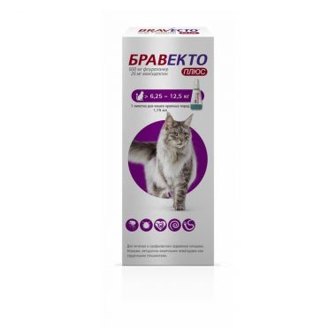 Бравекто Плюс Спот Он капли для кошек весом 6,25-12,25 кг 1 пипетка