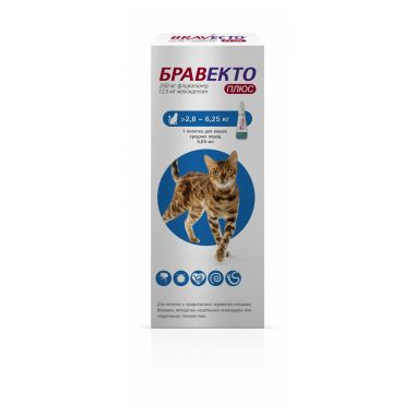 Бравекто Плюс Спот Он капли для кошек весом 2,8 кг-6,25 кг 1 пипетка