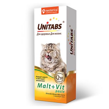 Unitabs Мальт+Вит паста для выведения шерсти для кошек 120 мл